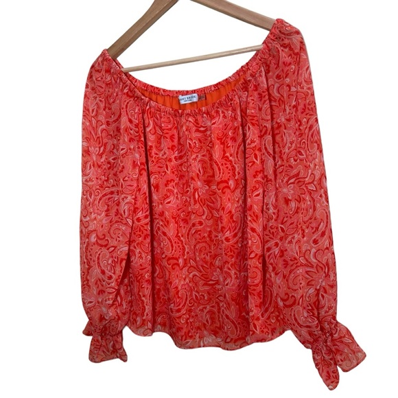 RAMY BROOK Printed Sicily Blouse Paisley Floral Orange Off Shoulder M - Picture 4 of 9